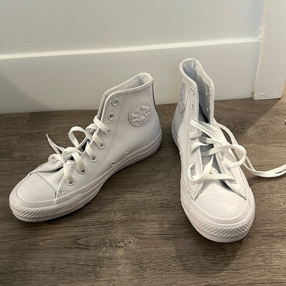 White Leather Converse All Star Chuck Taylor High Top Sneakers - Picture 1 of 2